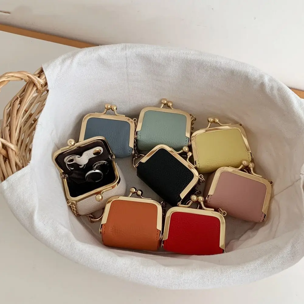 With Keychain Kiss Lock Coin Purse Mini PU Leather Leather Jewelry Bag Multifunctional Multicolored Small Item Bag Storage
