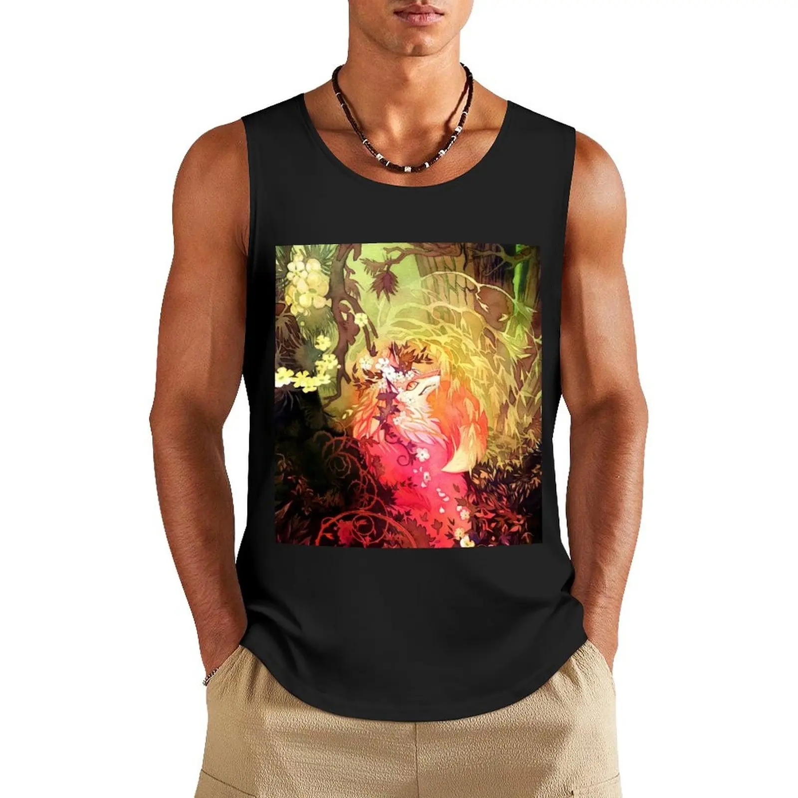 

Dawnsing Wood Fox in Watercolor Tank Top running shirt underwear men gym clothing vest for men