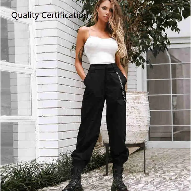 

Брюки с эластичным поясом, светоотражающие, в уличном стиле, с карманами-фонариками, на молнии, из хлопка, свободного кроя, для женщин среднего возраста