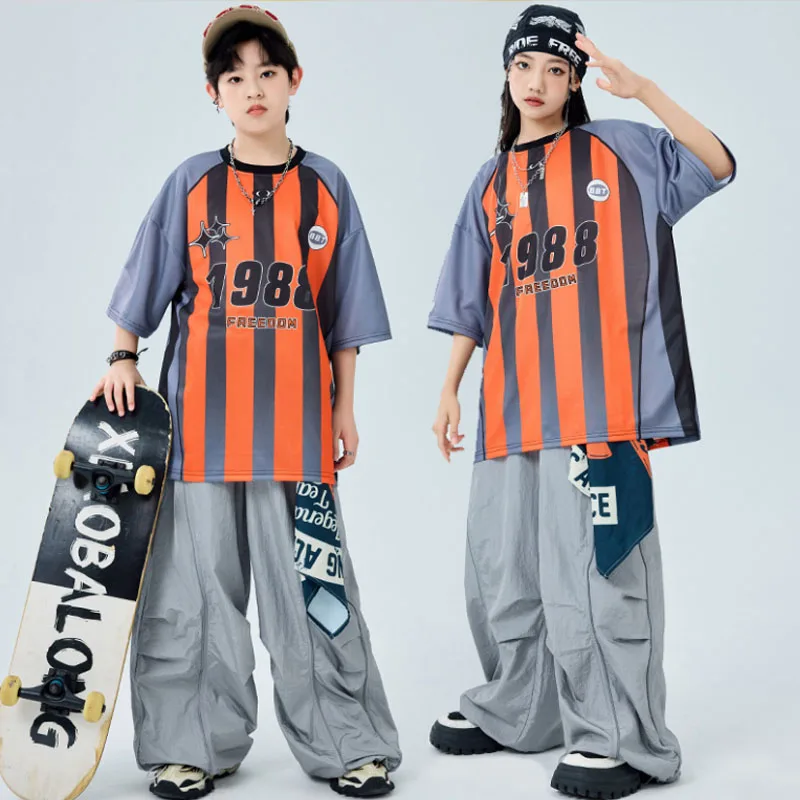 Hip Hop Ragazzi Maglietta a contrasto allentata Streetwear Pantaloni cargo Ragazze Street Dance Bambini Jazz K-pop Set di vestiti Costumi per bambini