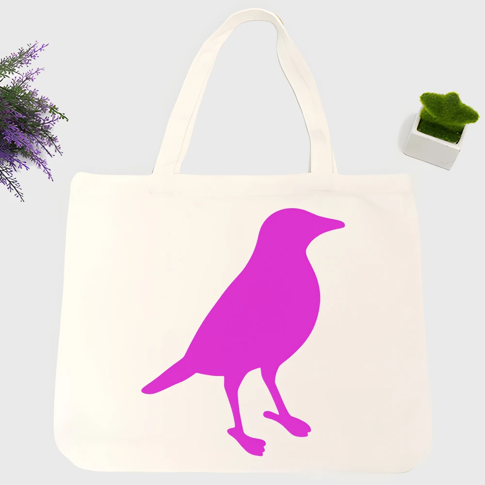 Women's bird graphic canvas tote bag, casual style for daily shopping and summer outings
