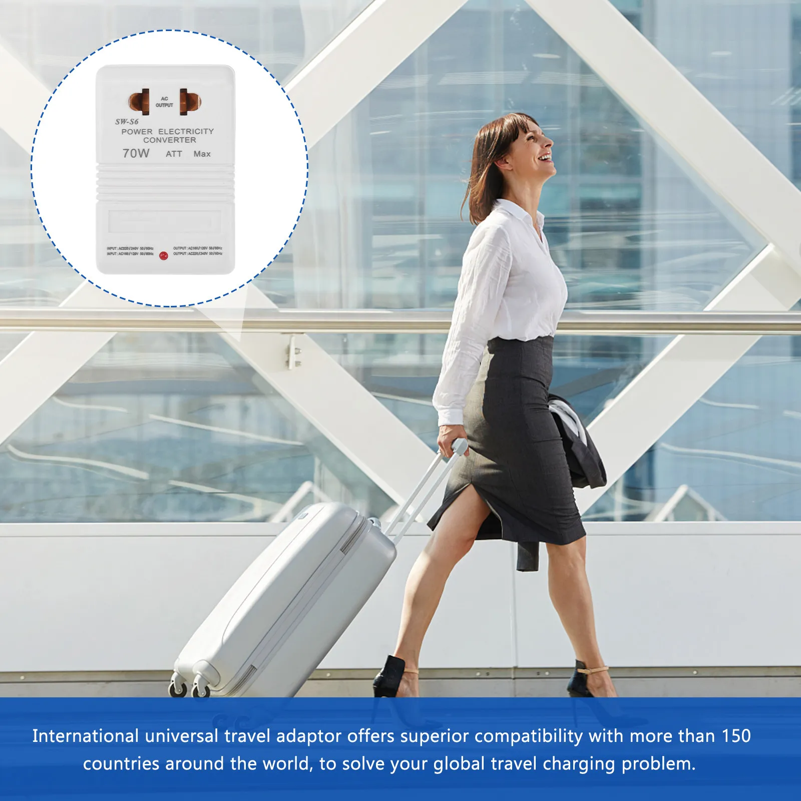 

Universal Power Adapter 220V to 110V Step Up Down Voltage Converter 70W for Travel White International Plug Adapter