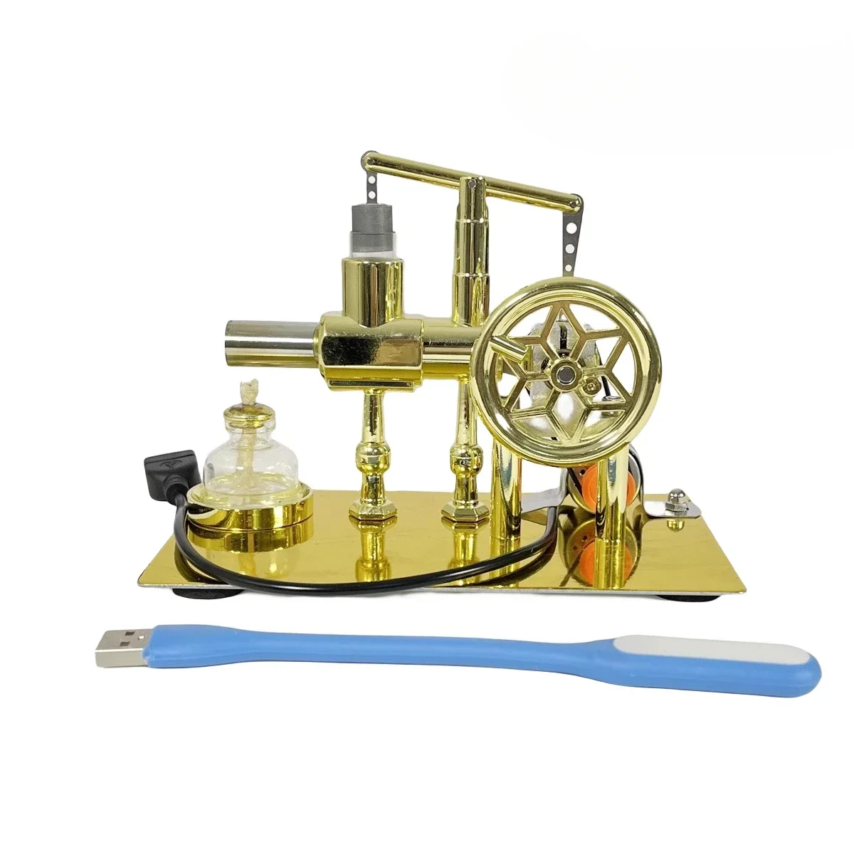 Single cylinder Stirling engine model + power generation device + LED light can be started when heated