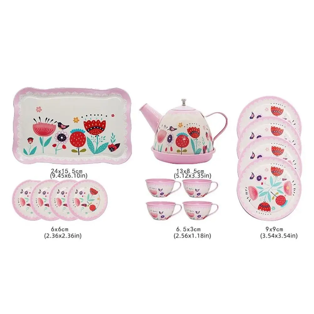 Role Play Simulation Tea Set Metal Material Tableware Teapot Kitchen Exquisite Play House Afternoon Tea Pretend Play