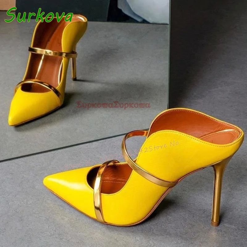 Frühling Flacher Mund Pantoletten Damen Spitz Stiletto Slingback High Heels Modische Echtes Leder Kleid Schuhe Pumps Große Größe