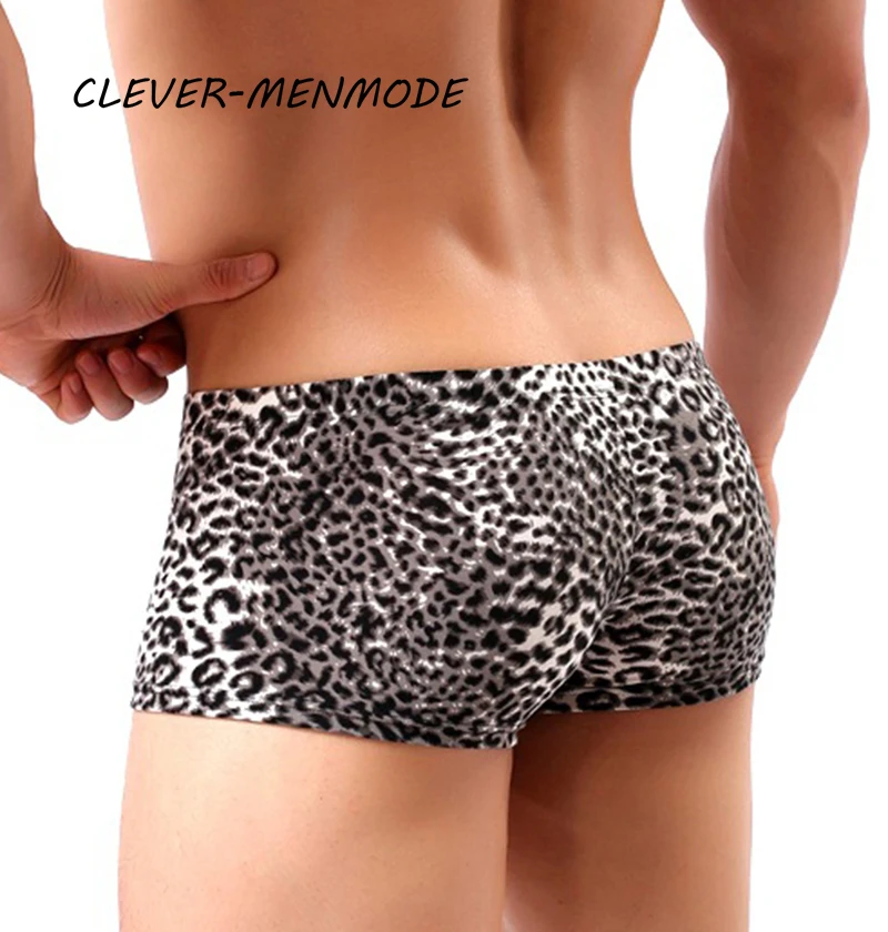 CLEVER-MENMODE Mens Sexy Leopard Boxer Hot Underwear Trunks Exótico Estilo Selvagem Calcinha Masculino Macio Respirável Confortável Cueca Hombre