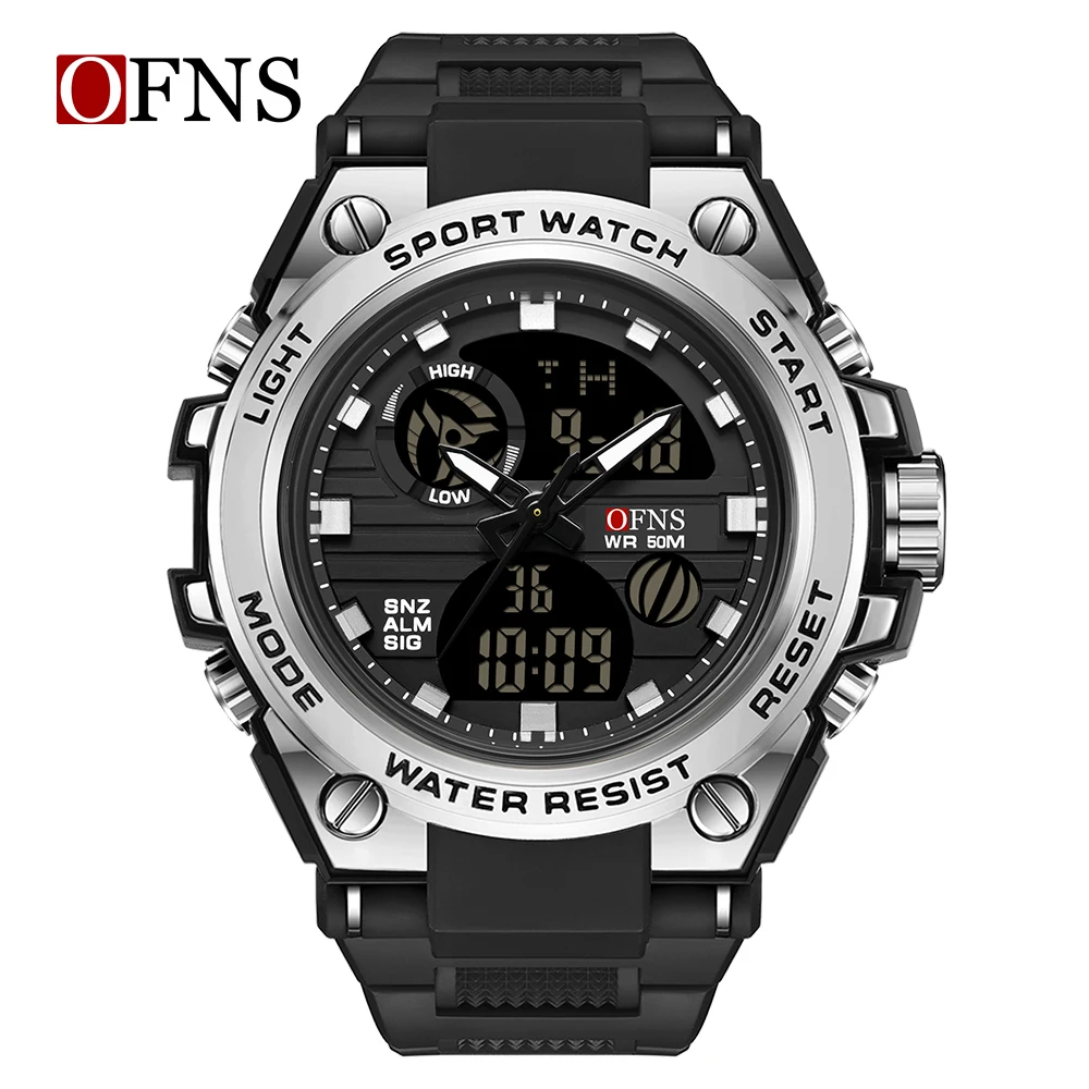 

OFNS S739 Top Sports Dual Display Men Watches Waterproof Stopwatch Watch Military Man Alarm Quartz Wristwatch Male Digital Clock