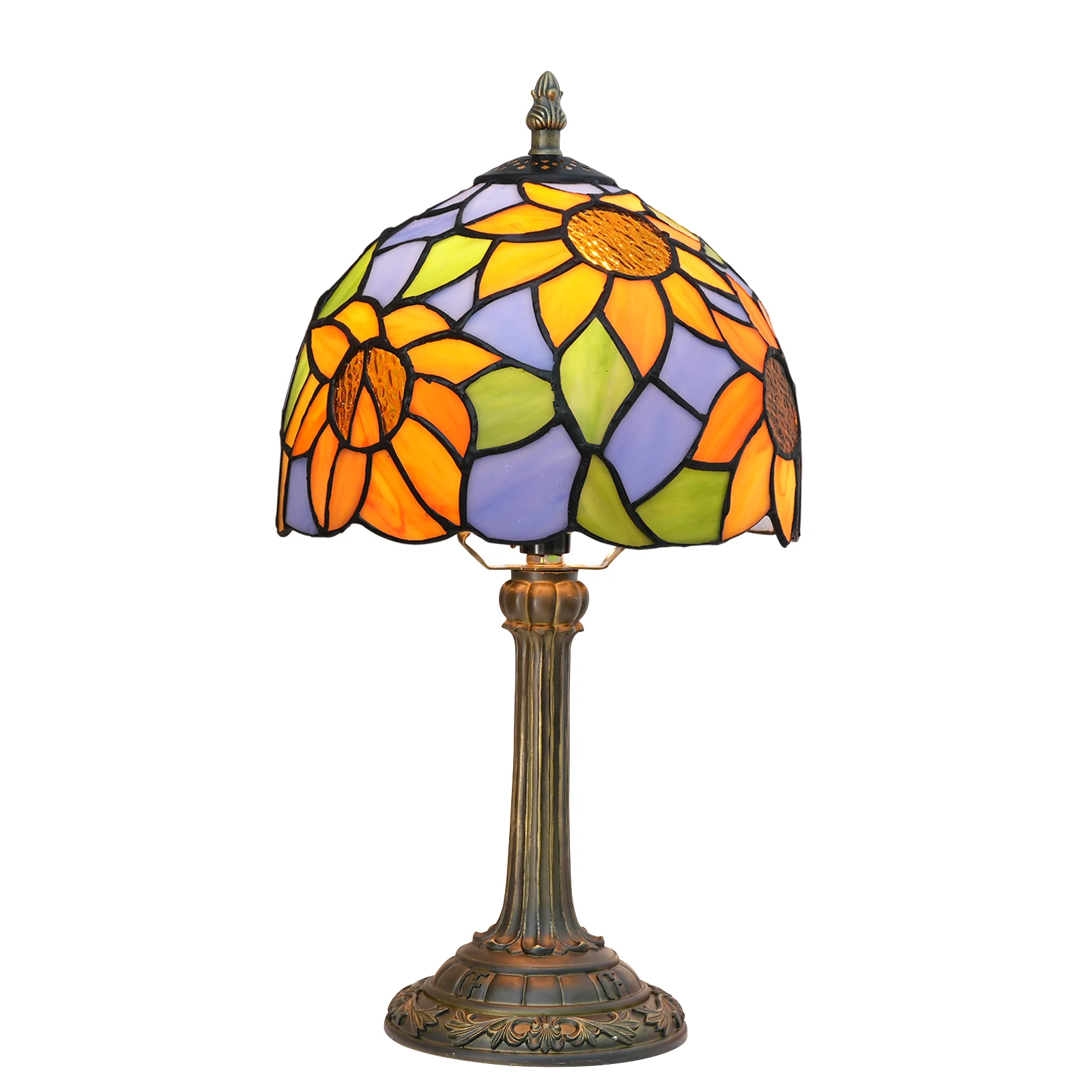 

Tiffany Lamp Stained Glass Table Lamp Blue Background Yellow Sunflower Bedside Table Lamp LED for Bedroom Living Room