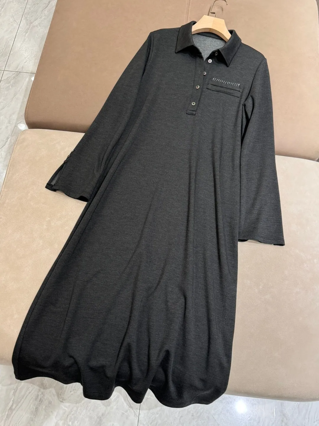 Luxurious solid color long sleeved polo dress