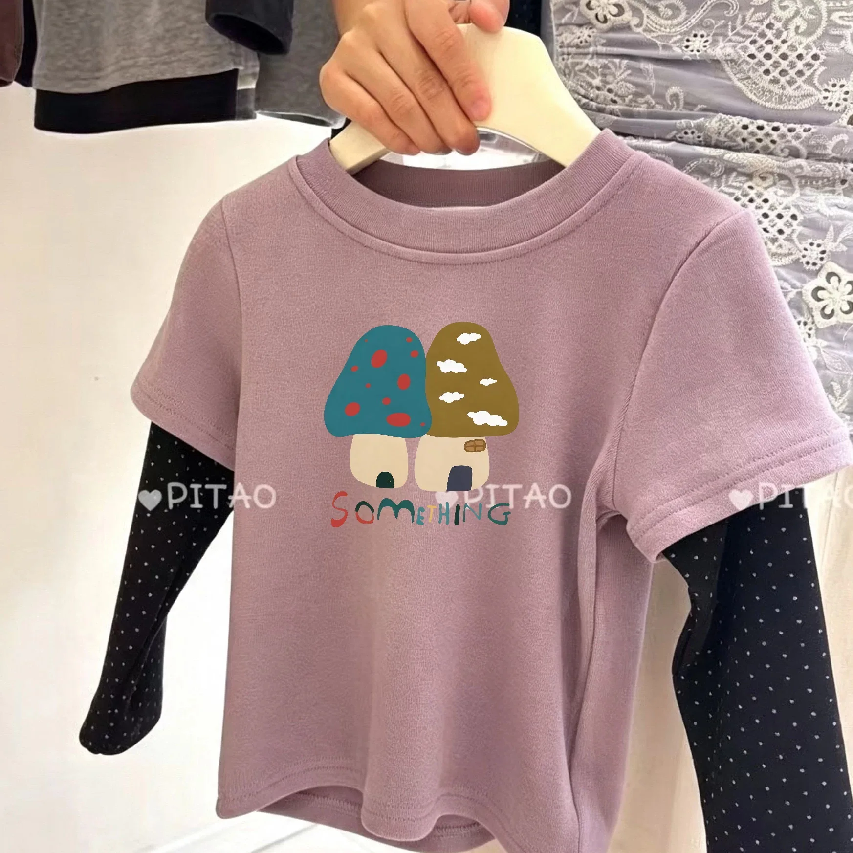 Boys T-shirt 2026 Autumn and Winter New Childrens Clothing Korean Boys and Girls Interesting Cartoon Print Fake Two Bottoms