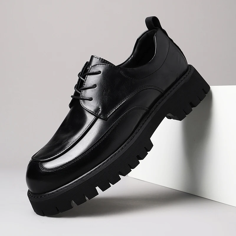 

New Men's Derby Shoes Solid Color Thick Bottom Low Top Versatile Casual Leather Shoes 250903