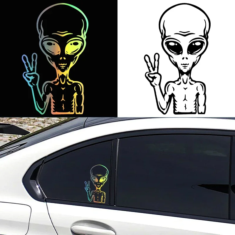 9,2x15,4 cm exquisite Auto aufkleber Vinyl Aufkleber Cartoon Alien Friedens zeichen interessantes Auto dekorativ