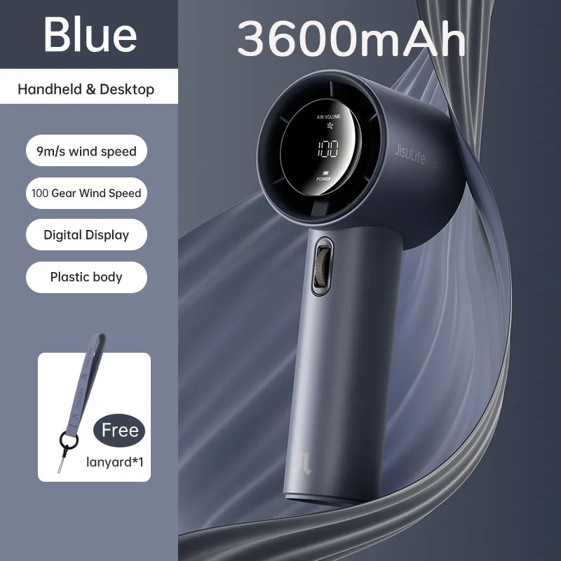 JISULIFE Mini draagbare handventilator, 100 windsnelheden, 5000 mAh USB-batterij oplaadbaar, LED digitaal display, reizen, kamperen, buiten