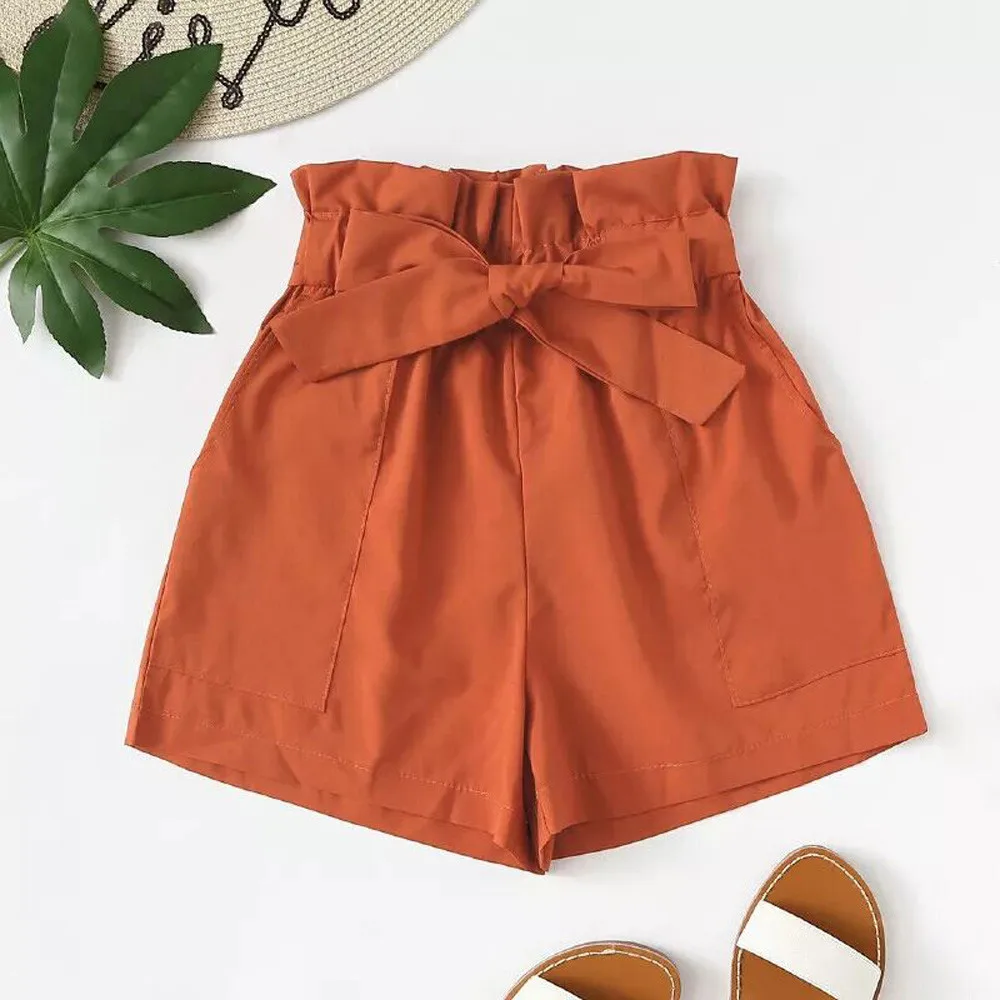 

Fashion Bow Tie A Line Flare Casual Women Shorts Pocket Mini Hot Short Pants Mujer Spring Summer Beach Loose Comfy Cortos