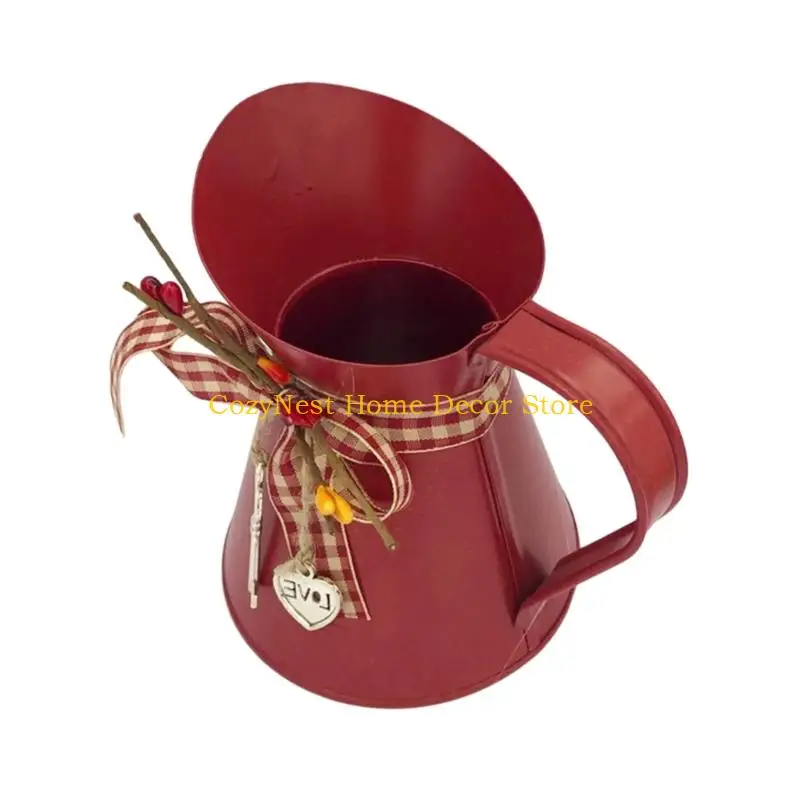 92MF Metal Containers for Synthetic Blooms, Aged Country-Styles Pitcher Piece in Galvanized Iron for Indoor Placement