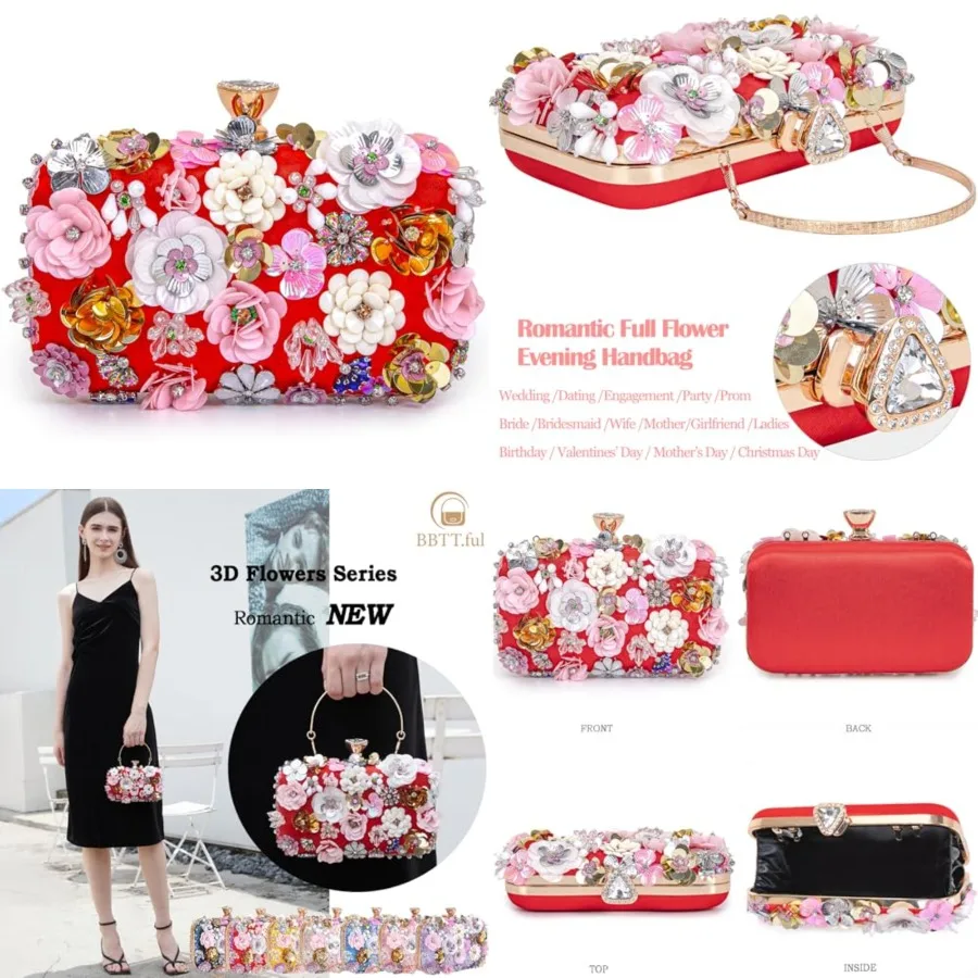 Women Clutches Flower Evening Handbag Chain Strap Shoulder Bag handbag Wedding bag purse