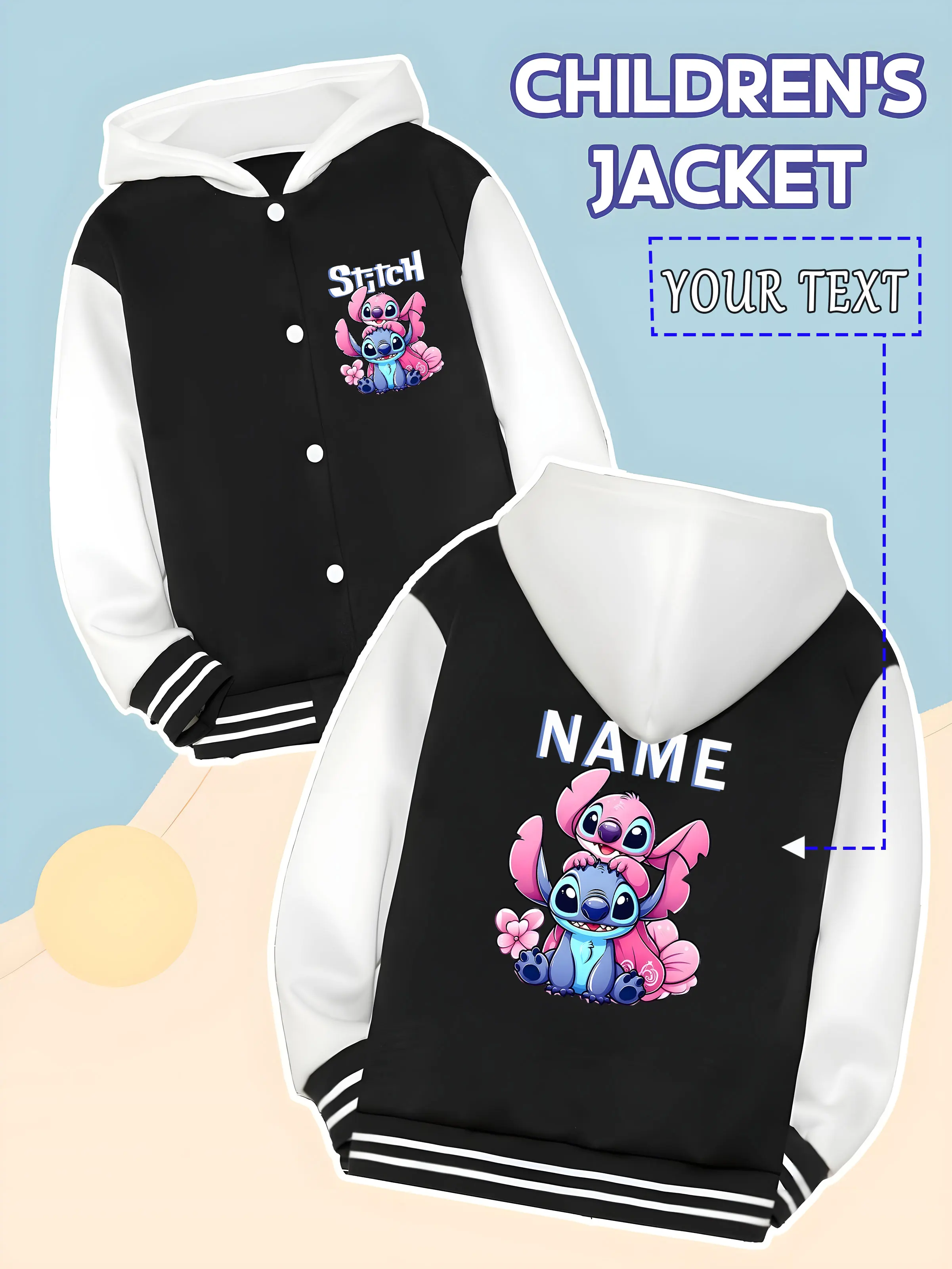 

MINISO Disney Stitch Cute Kids Baseball Jacket - Stitch stacking design, double the cuteness, perfect for everyday wear and scho