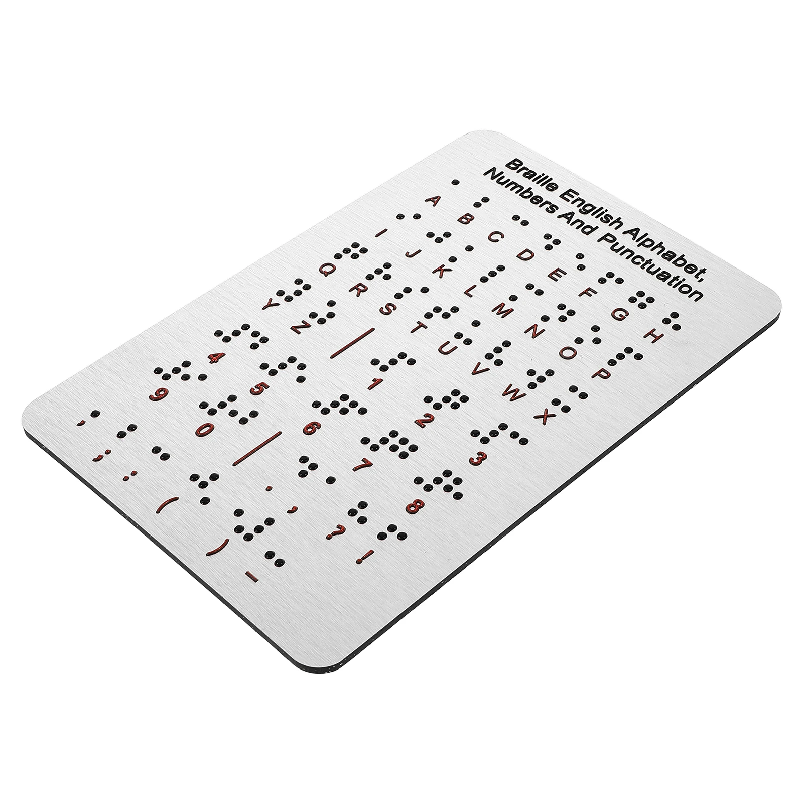 Tablero del alfabeto Braille con puntos elevados, tablero de aprendizaje Braille de puntuación de números de acero inoxidable, enseñanza de Braille para principiantes
