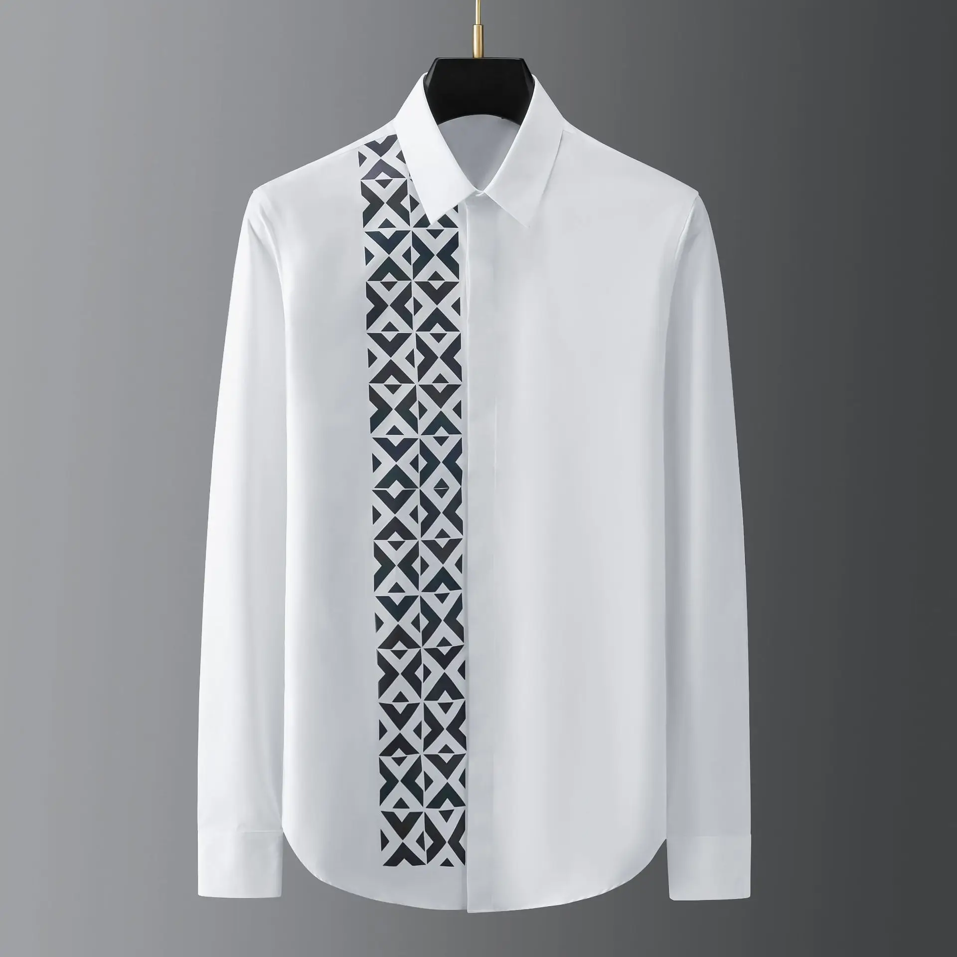 

High Quality Spliced Business Casual Shirt for Men Long Sleeved Social Dress Shirts Slim Fit Banquet Party Men's Blouse tops