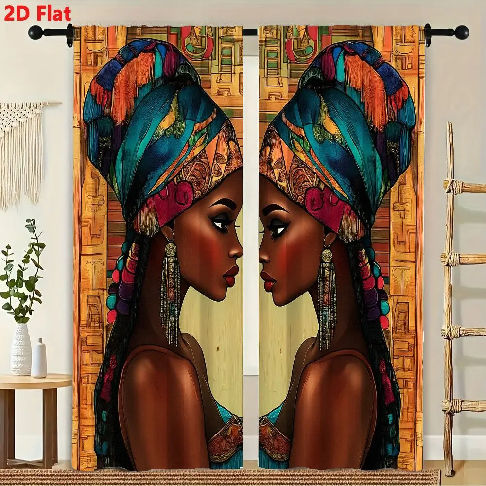 

2pcs Curtains African Women Window Drapes for Bedroom Living Room Decorative Window Treatment