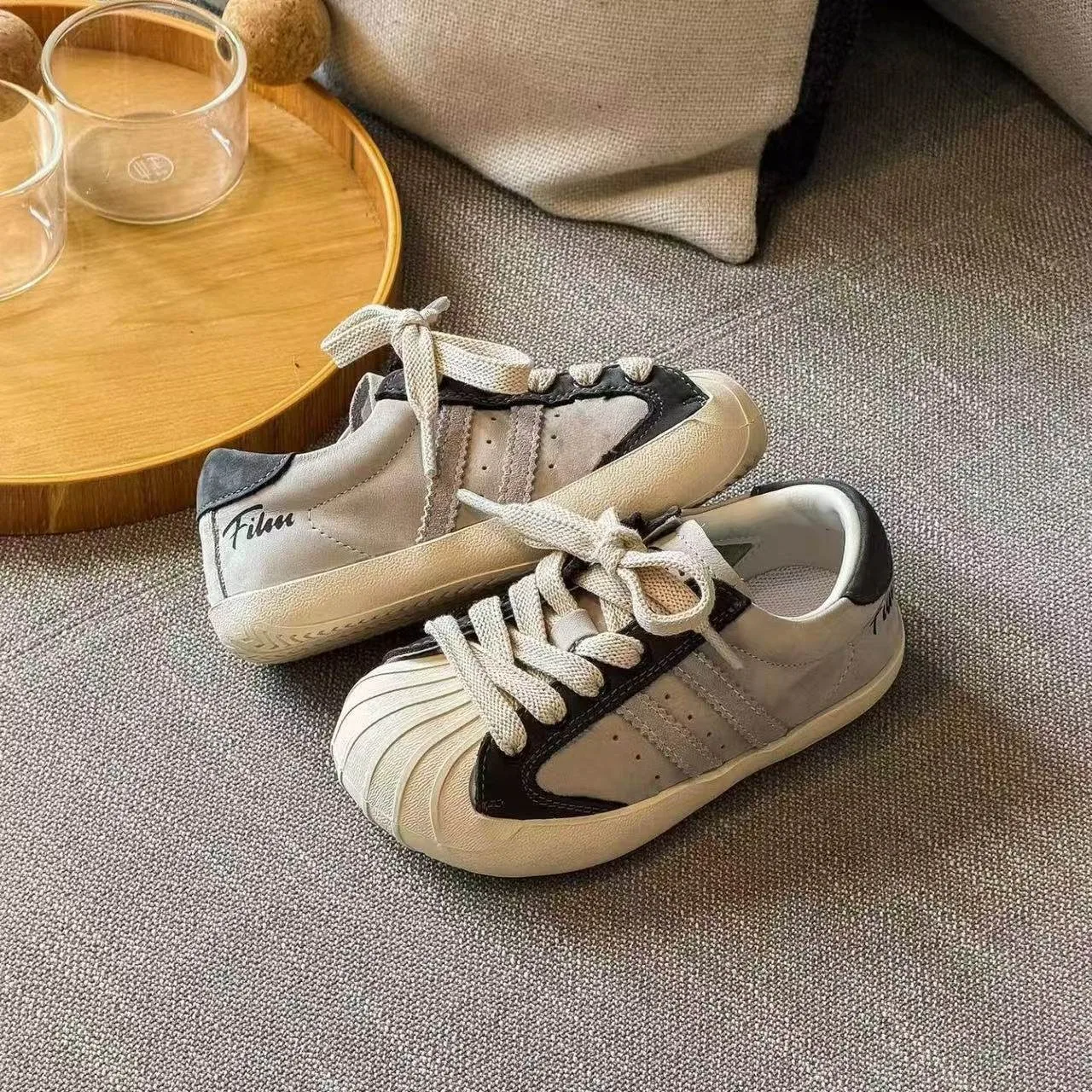 Kids Sport Shoes Fashion Shell Head Breathable Boys Casual Sneakers New Spring Autumn Children Girls Outdoor Running Shoes Tenis