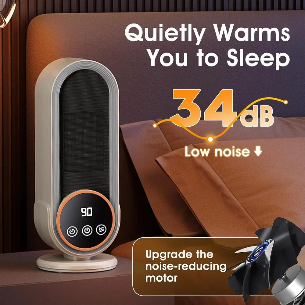 Energy-Saving Portable Heater with Adjustable Thermostat, 1200W Ceramic Heating, Remote Control & Timer, Purple