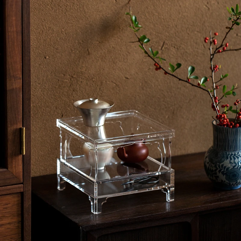 Zen Tea Organizer Acrylic Duobao Pavilion Display Shelves New Asian Style Tea Ceremony Storage Tray Modern and Practical Tea