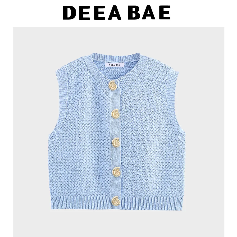 

DEEABAE Summer women's extremely simple style sleeveless round neck animal button knitted vest top vest vest