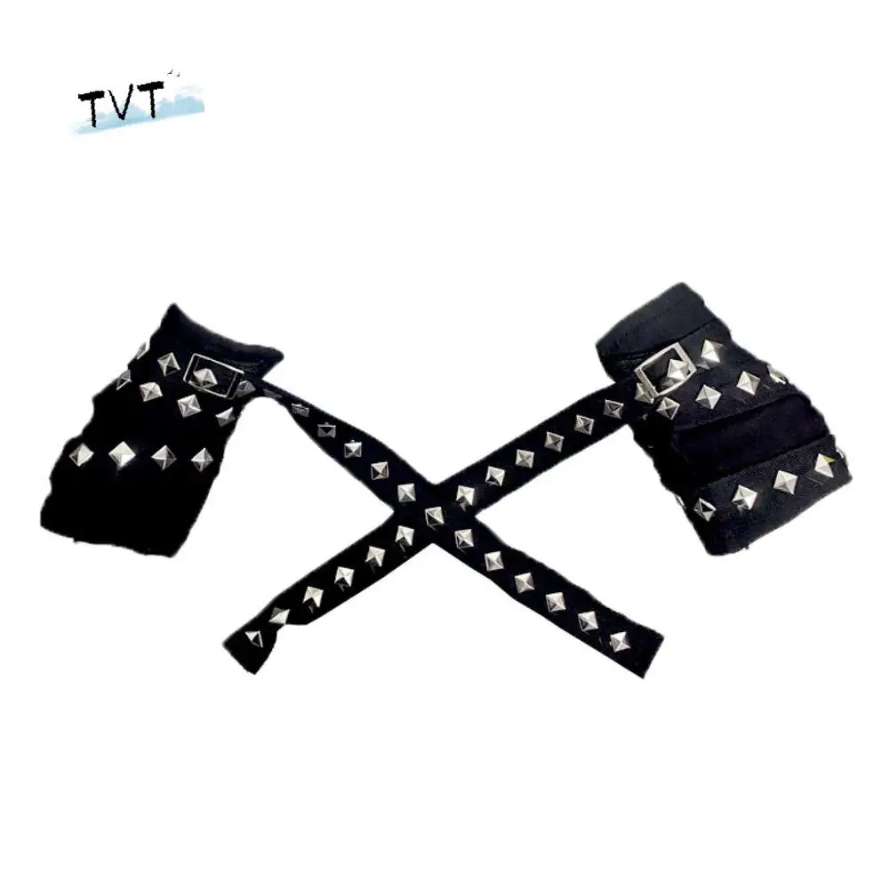 

Unique Rope Cross Rivet Gloves Korean Style Harajuku Fingerless Gloves Hip hop Gothic Short Arm Warmer Outdoors