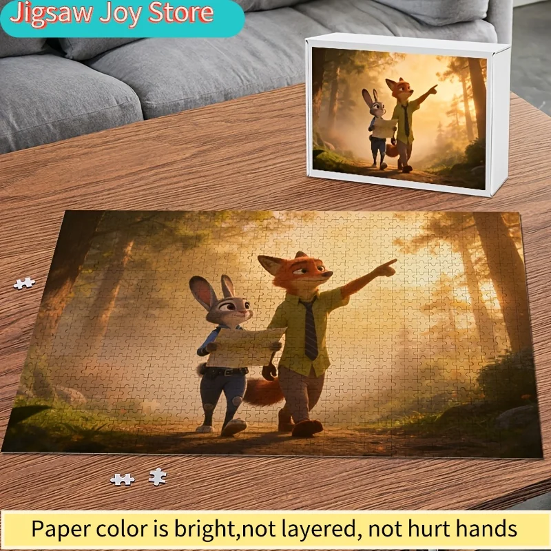 1000-teiliges Disney Zootopia Judy & Nick Wilde Poster-Puzzle – Denkspiel für Kinder und Erwachsene, Herausforderndes Puzzle für die ganze Familie