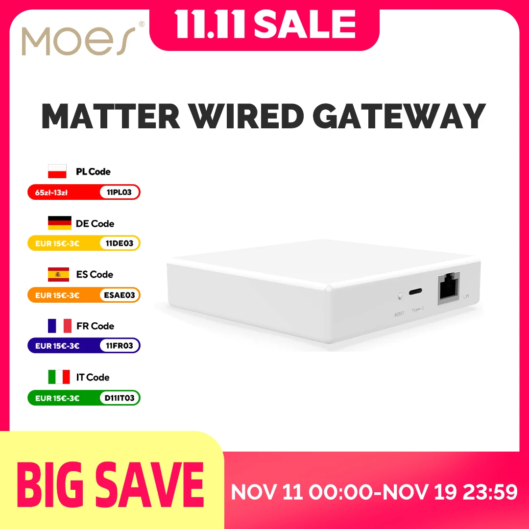 MOES Tuya Zigbee Matter Thread Gateway Smart Home Bridge Matter Hub Support Voice Control Siri Homekit Smartthings Google Alexa