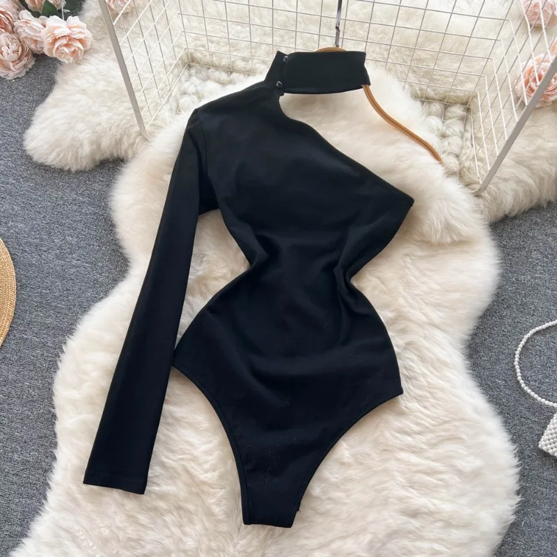 

Long Sleeve Hollow Out Elastic Waist 2023 Female Slim Solid Autumn Short Rompers Sexy Jumpsuits Summer Clothing for Women