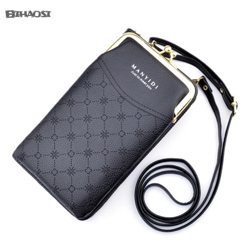 Cartera de cuero suave con cremallera para mujer, Mini bolso de hombro sencillo, a la moda, para teléfono móvil