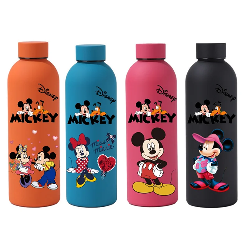 Disney 500ML Stainless Steel Thermos Cup 4color Double Layer Vacuum Rubber Paint Sport Small Mouth Ice Water Bottle Mickey Mous