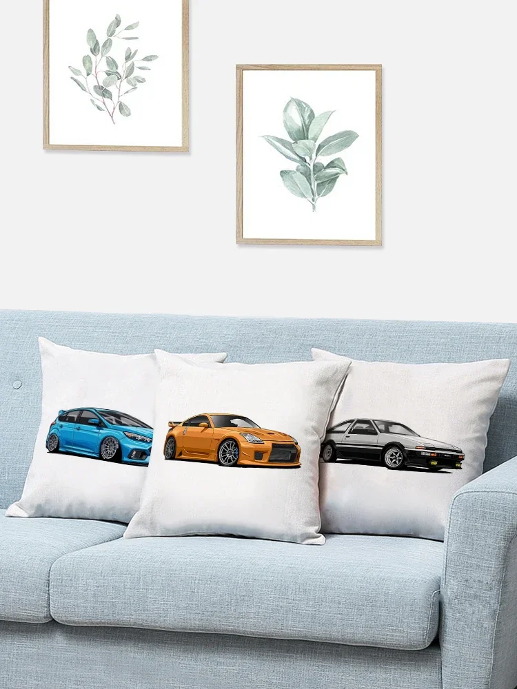 Car Pattern Printing Simple Pillowcase Classic Peach Skin Cushion Cover  Home Sofa  Seat Decoration