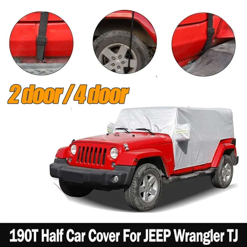 

Серебряные автомобильные чехлы для кабины для Jeep Wrangler JK JL TJ Hardtop 2/4 двери 2007-2021 наружный 190T Оксфордский полузащитный чехол