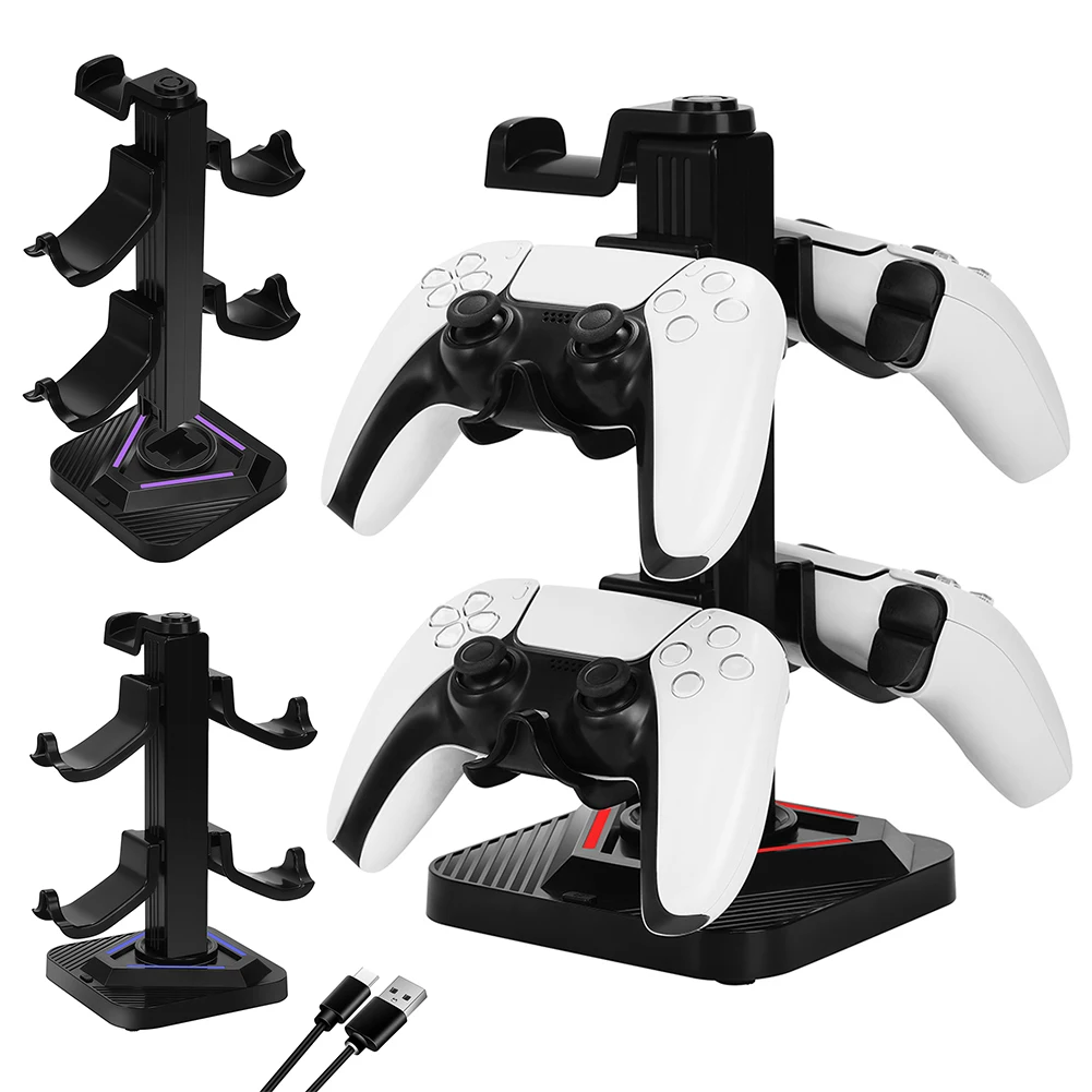 RGB Game Controller Holder 8 Lighting Effects Headset Gamepad Stand Controller Stand for Switch PS Xbox Game Controller