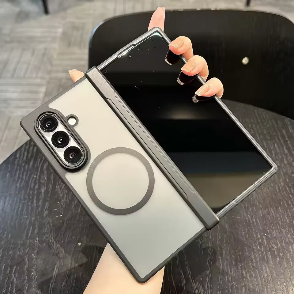 

Чехол Magsafe для Samsung Galaxy Z Fold 7, полупрозрачный шарнир, складной противоударный магнитный чехол для беспроводной зарядки, аксессуары Funda