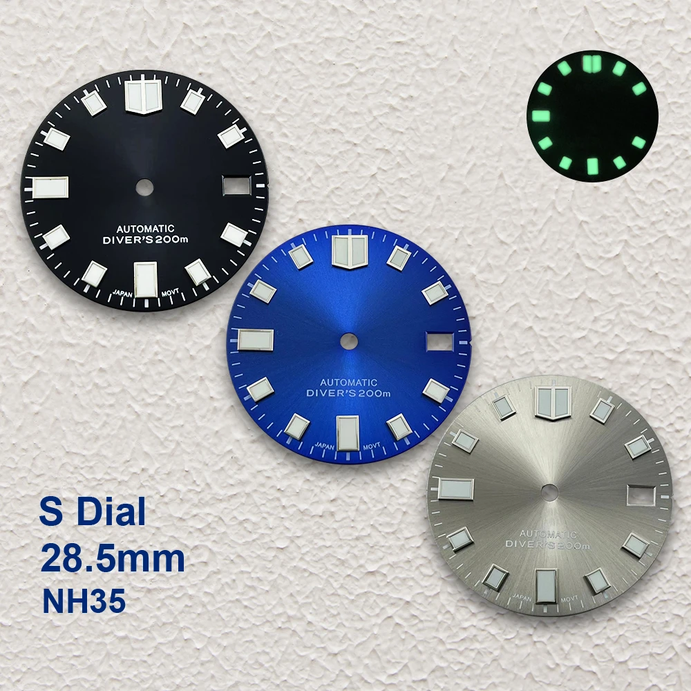 28.5mm Sunray S Dial Fit NH35/NH36/4R/7S Movement Green Luminous Diving High-Quality Watch Modification Accessories