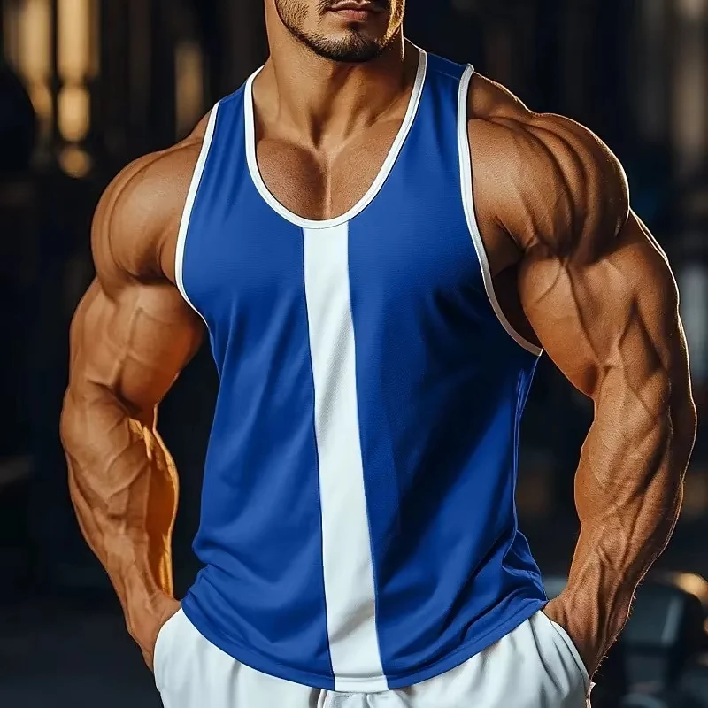 Simple Design Patchwork 3D Print Tank Tops Men Fashion Vest Oversized Sleeveless Tank Top Bodybuilding Fitness Gym Man Clothing - Image 4