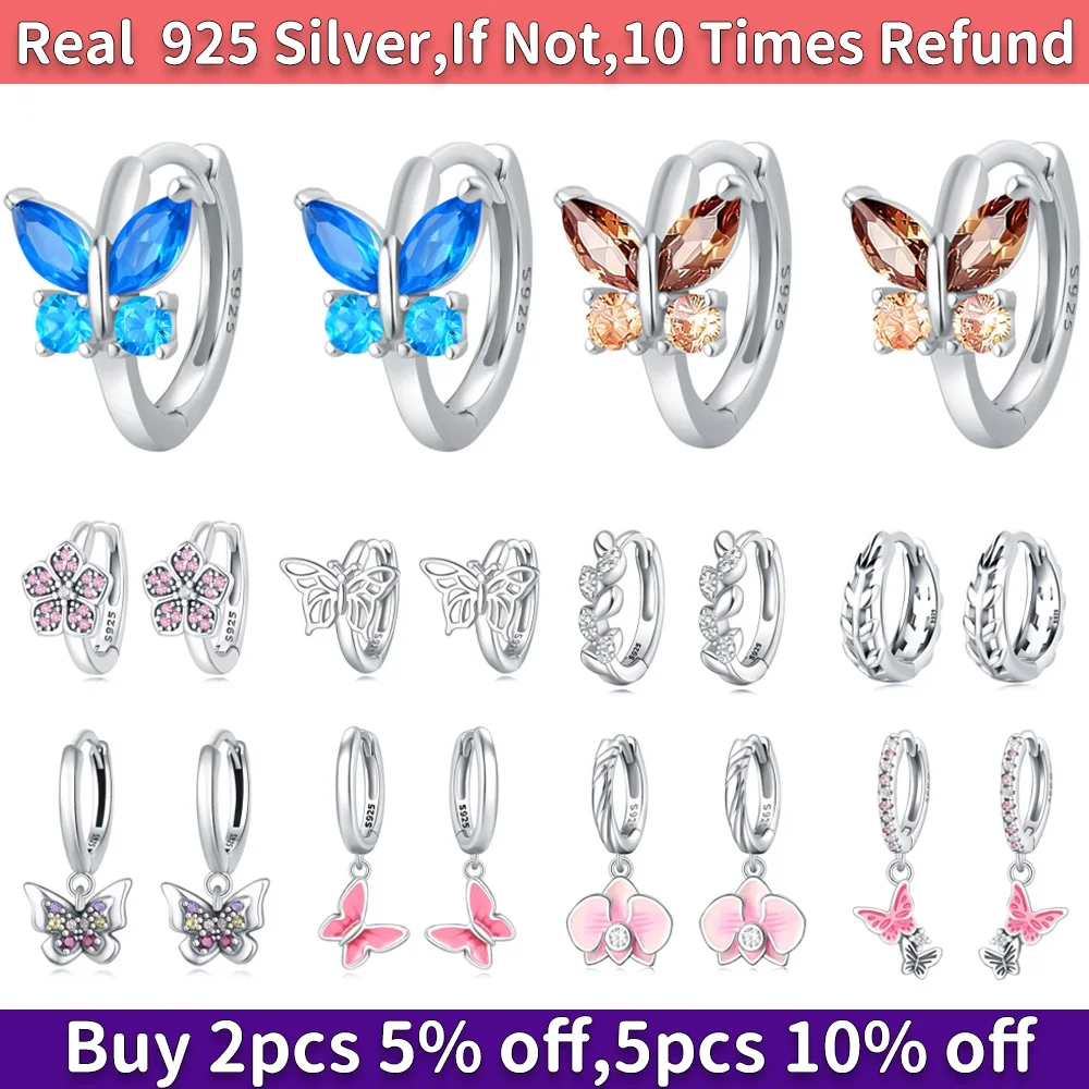 2024New Style S925 Sterling Silver Lucky Elements Butterfly Zirconia Girls Hoop Earring Earrings luxury Fine Women Jewelry Gifts