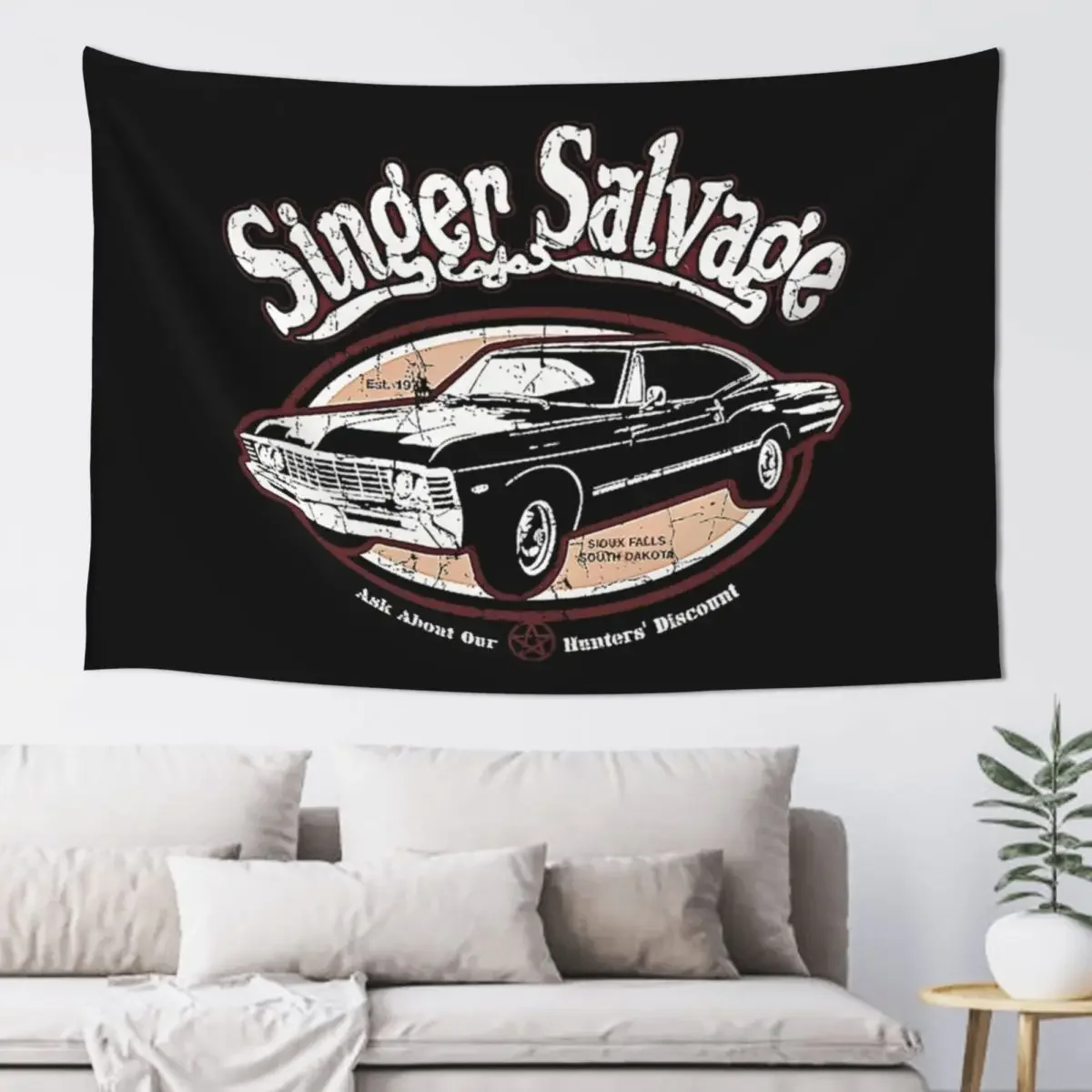 Supernatural Impala Singer Salvage SPN T-Shirt Tapestry Room Decorations Room Decoration Aesthetic Tapestry