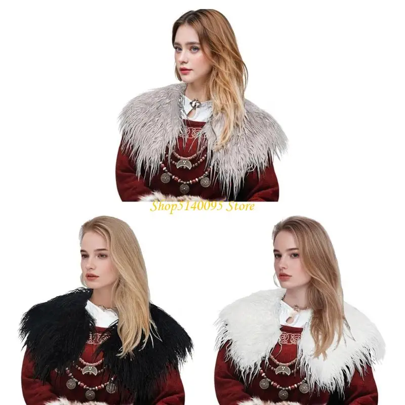 

DXAE Elegant Medieval Costume Cape Artificial Furs Shoulder Wrap Women Cosplay Accessory For Halloween Stage Performances