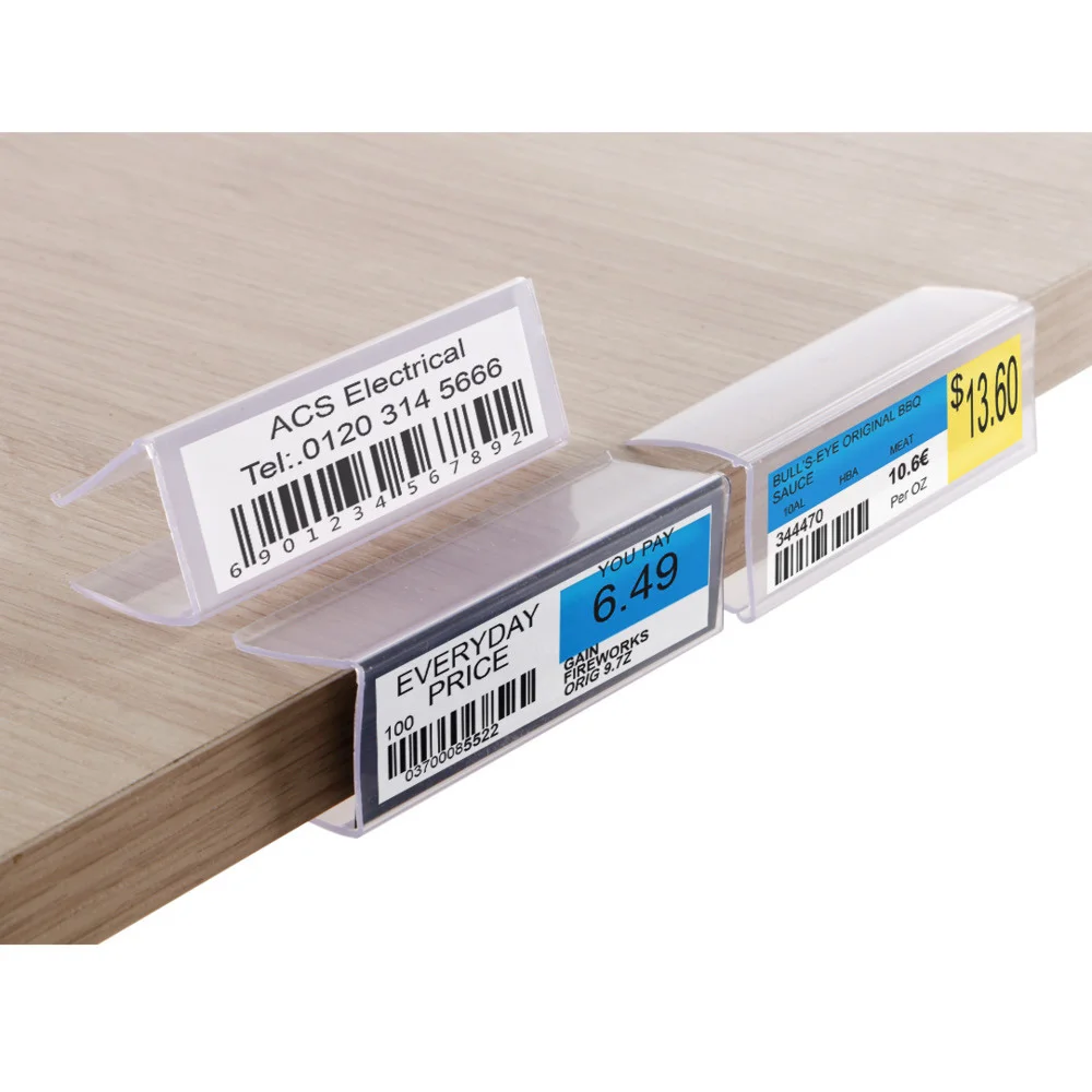 Wood Shelf Label Holder Plastic Price Tag Holder Supermarket Retail Sign PVC Clear Shelf Label Holder