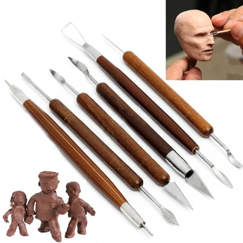 6pcs Clay Sculpting Wax Carving Pottery Sculpture Precision Professional Wood Handle Sculpture Clay Carving Ceramics Tools