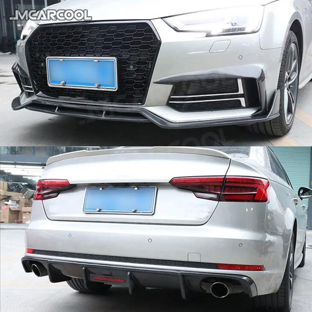 Carbon Fiber Front Bumper Lip Spoiler Rear Lip Diffuser Foglamp Eyelids Trim Covers For Audi A4 S4 B9 2017 2018 2019 Body Kits