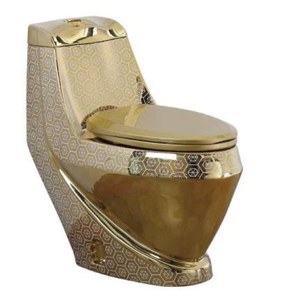 Diamond square design golden color ceramic bathroom water saving  water closet diamond golden toilet