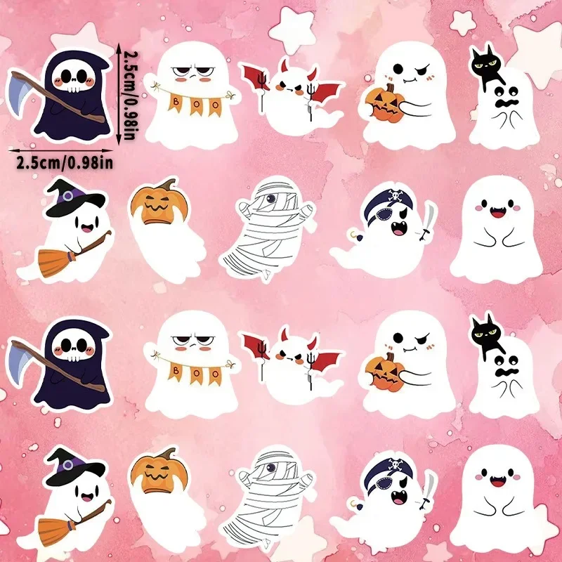 Halloween Sticker Roll 500Pcs Ghost Self-Adhesive Labels Party Candy Gift Decor Stickers for Classroom