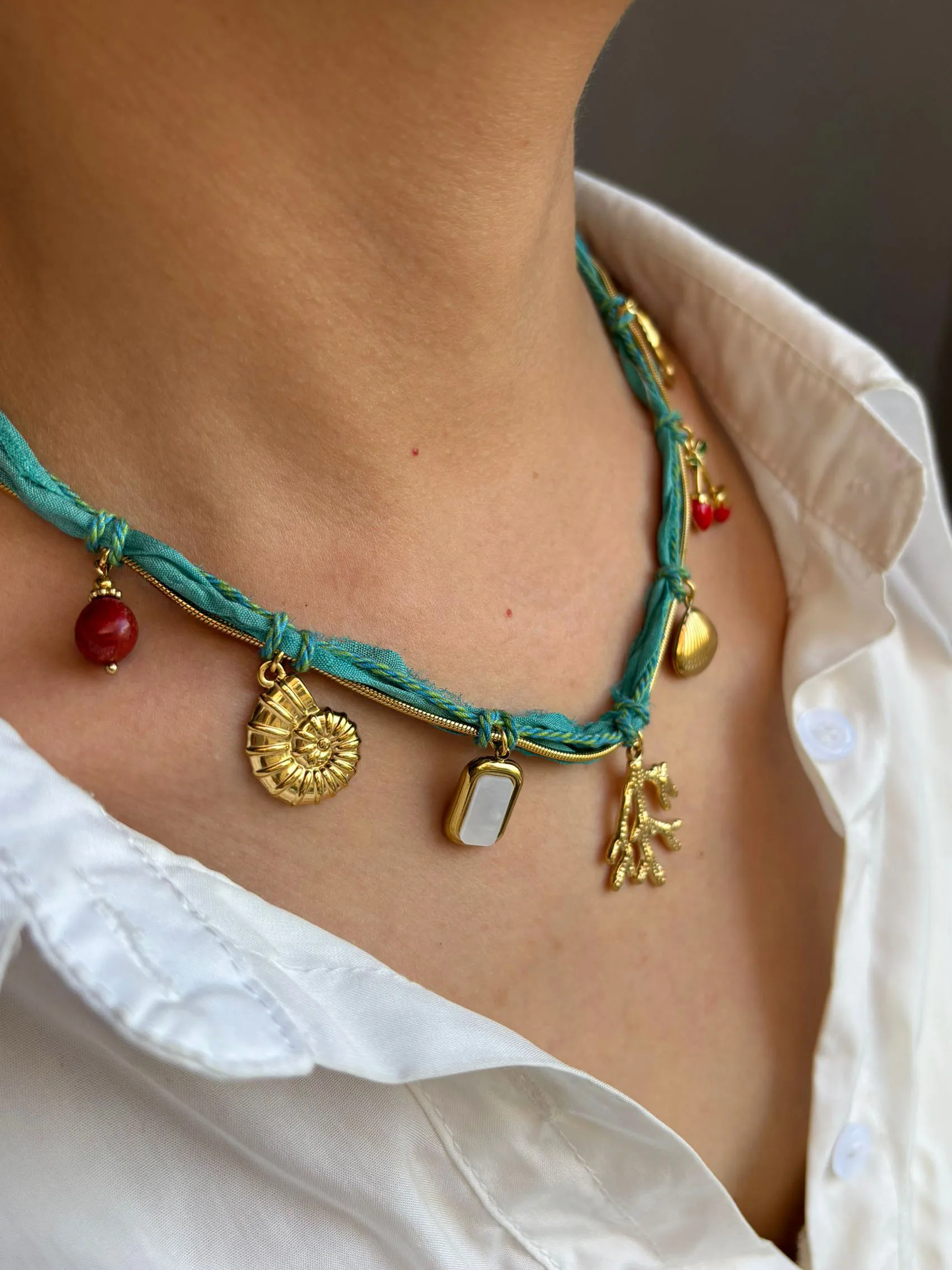 GHIDBK جديد بوهيميا الفولاذ المقاوم للصدأ محارة المرجان قذيفة الكرز الحجر الطبيعي Charms قلادة قلادة المرأة موضة مجوهرات الحفلات #3