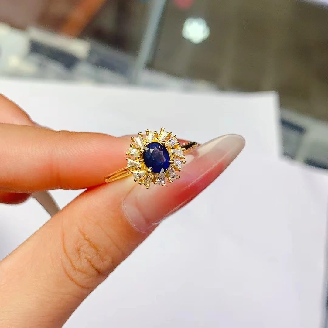 KJJEAXCMY 925 sterling silver inlaid with Natural Sapphire Ring, simple elegant, transparent texture professional testing